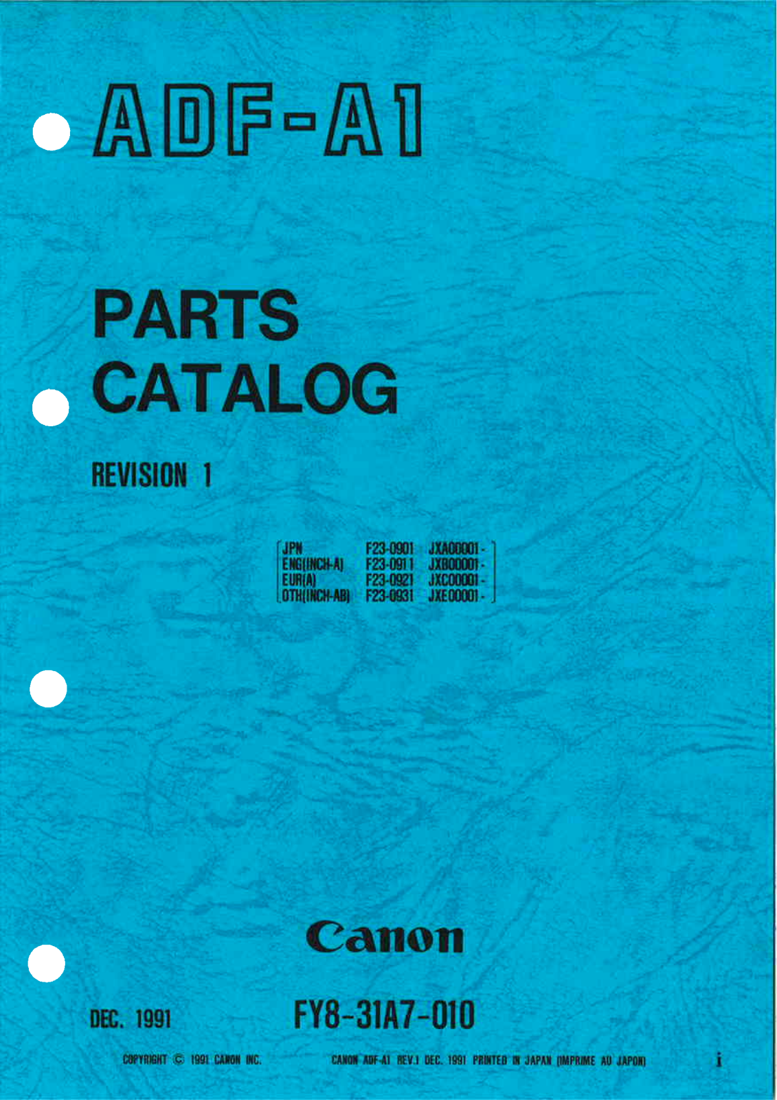 Canon ADF A1 PARTS CATALOG