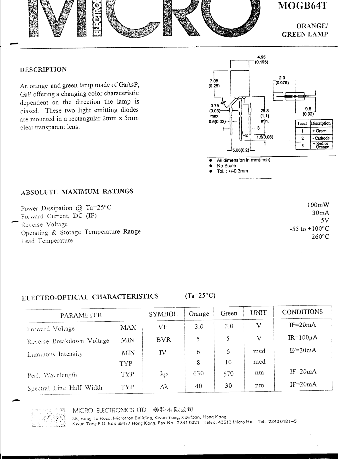 MICRO MOGB64T Datasheet