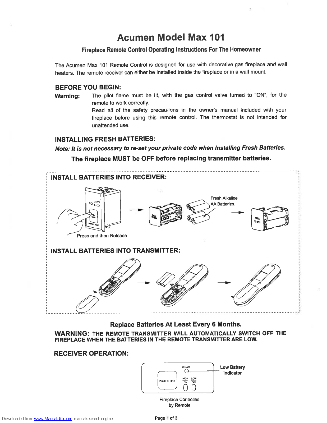 HPC Acumen Max 101 Operating Instructions Manual