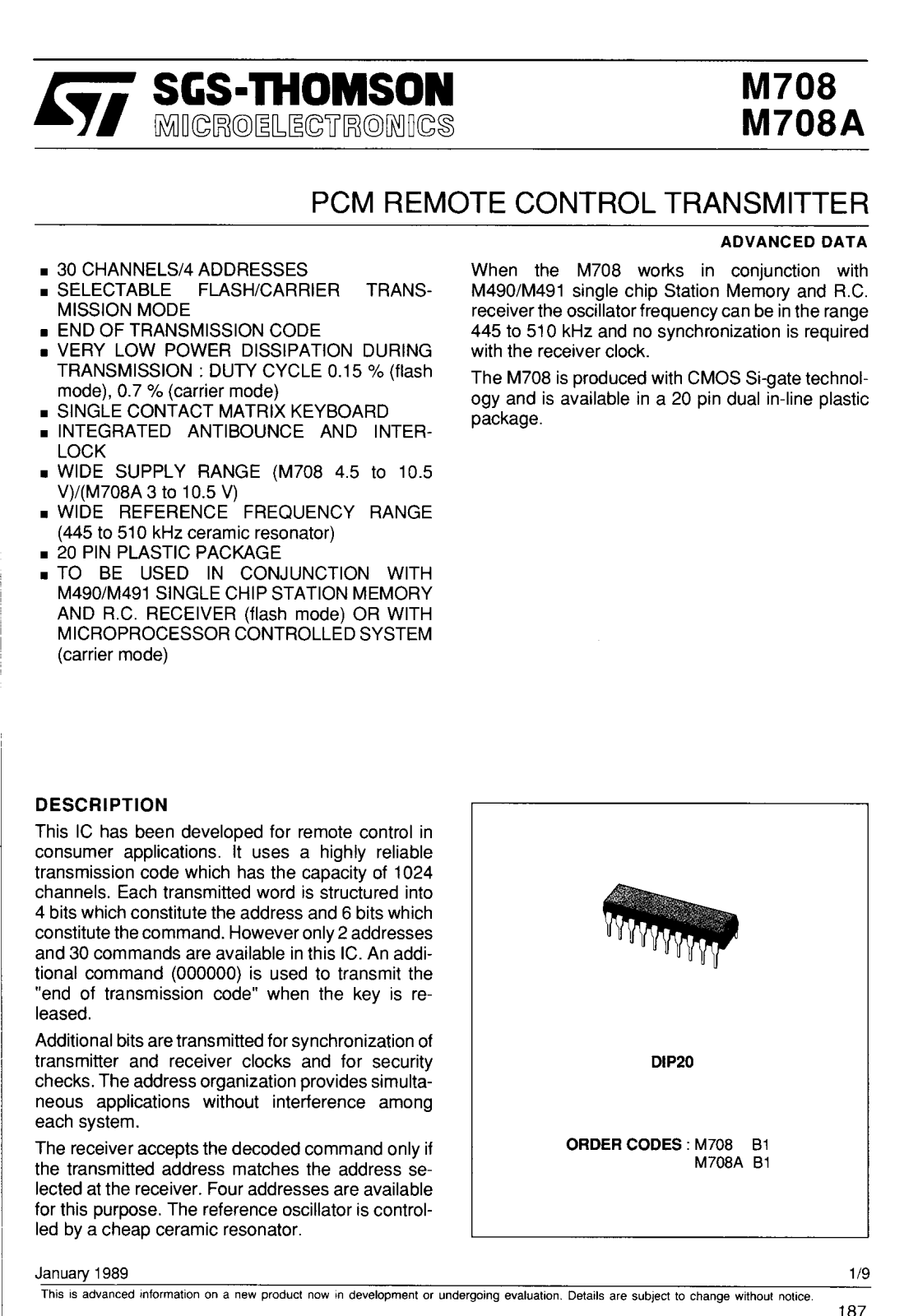 SGS Thomson Microelectronics M708B1, M708AB1 Datasheet