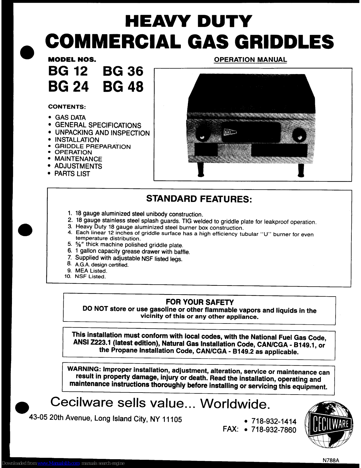 Cecilware BG 36, BG 24, BG 48 Operation Manual