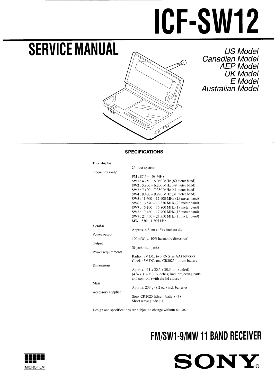 Sony ICF-SW12 Service manual