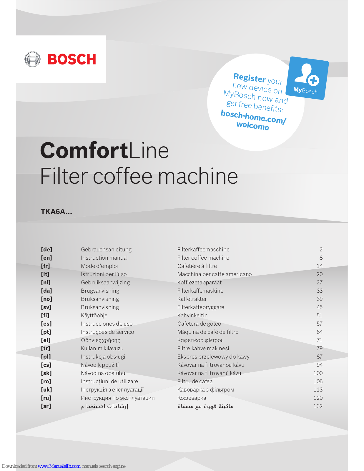Bosch Comfort Line TKA6A, Comfort Line TKA6A.8, Comfort Line TKA6A.4 Instruction Manual