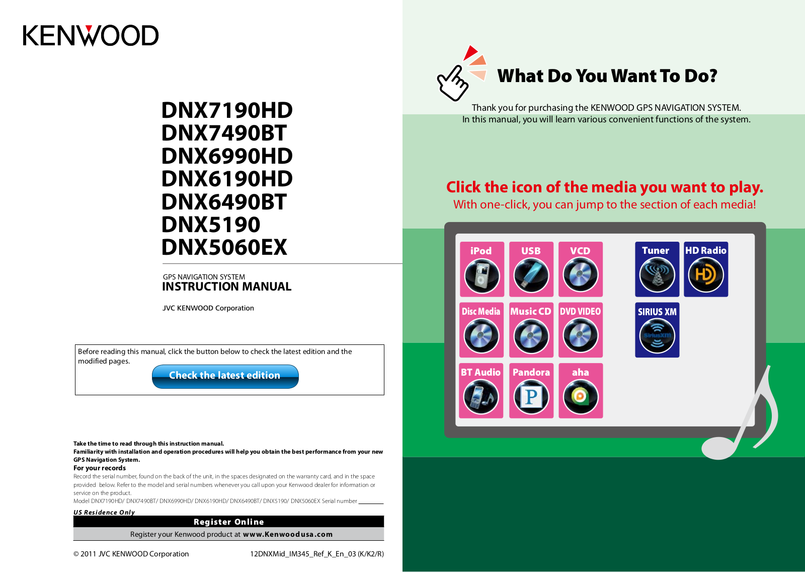Kenwood DNX5060EX, DNX5190, DNX6190HD, DNX6490BT, DNX6990HD Instruction Manual