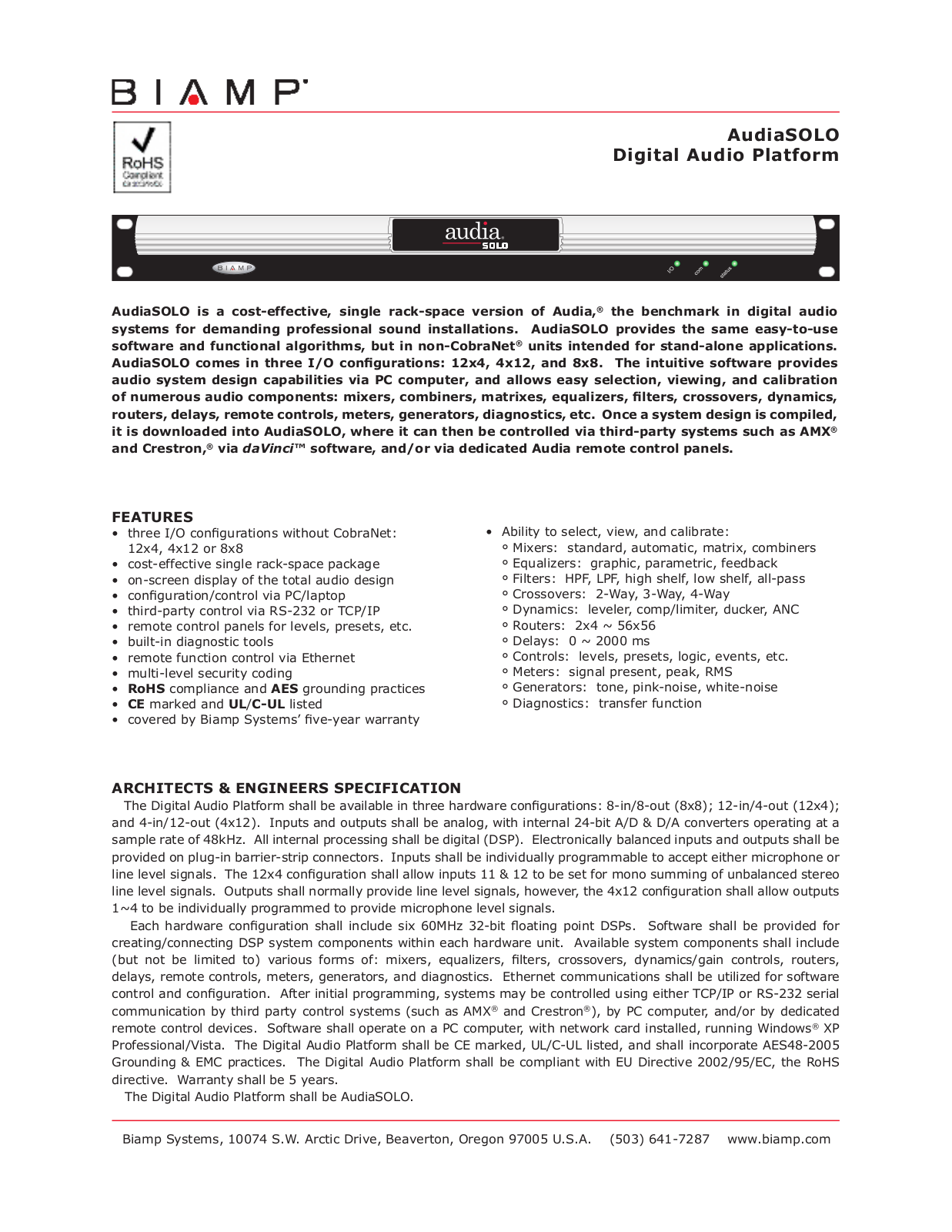 Biamp AUDIASOLO SHEET User Manual