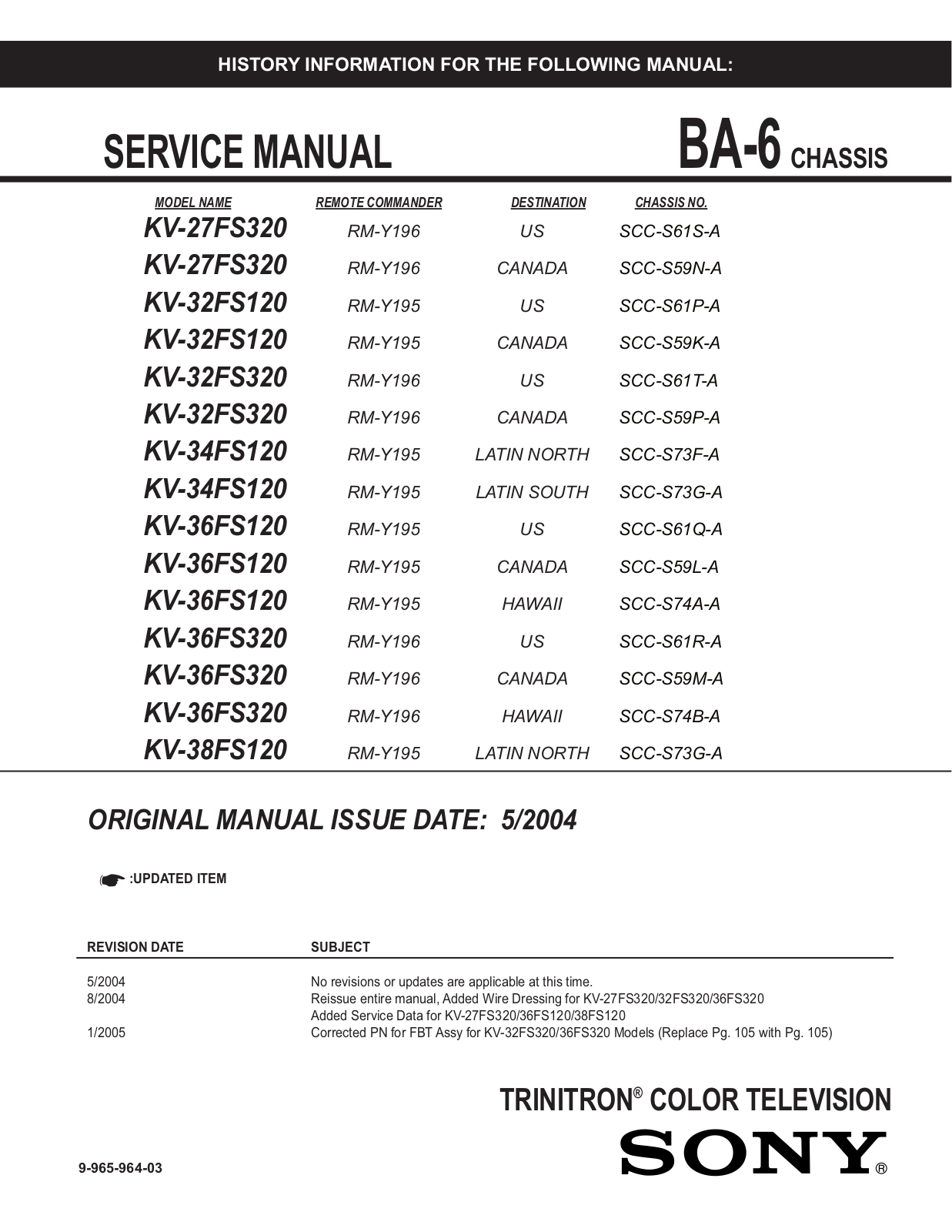 Sony KV-27FS320, KV-32FS120, KV-32FS320, KV-34FS120, KV-36FS120 Service Manual
