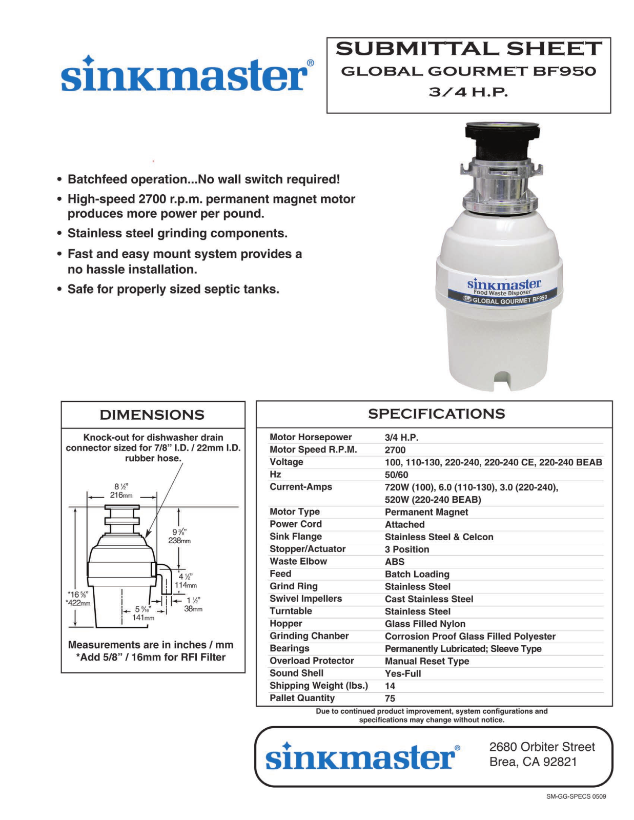 Waste King BF950 User Manual