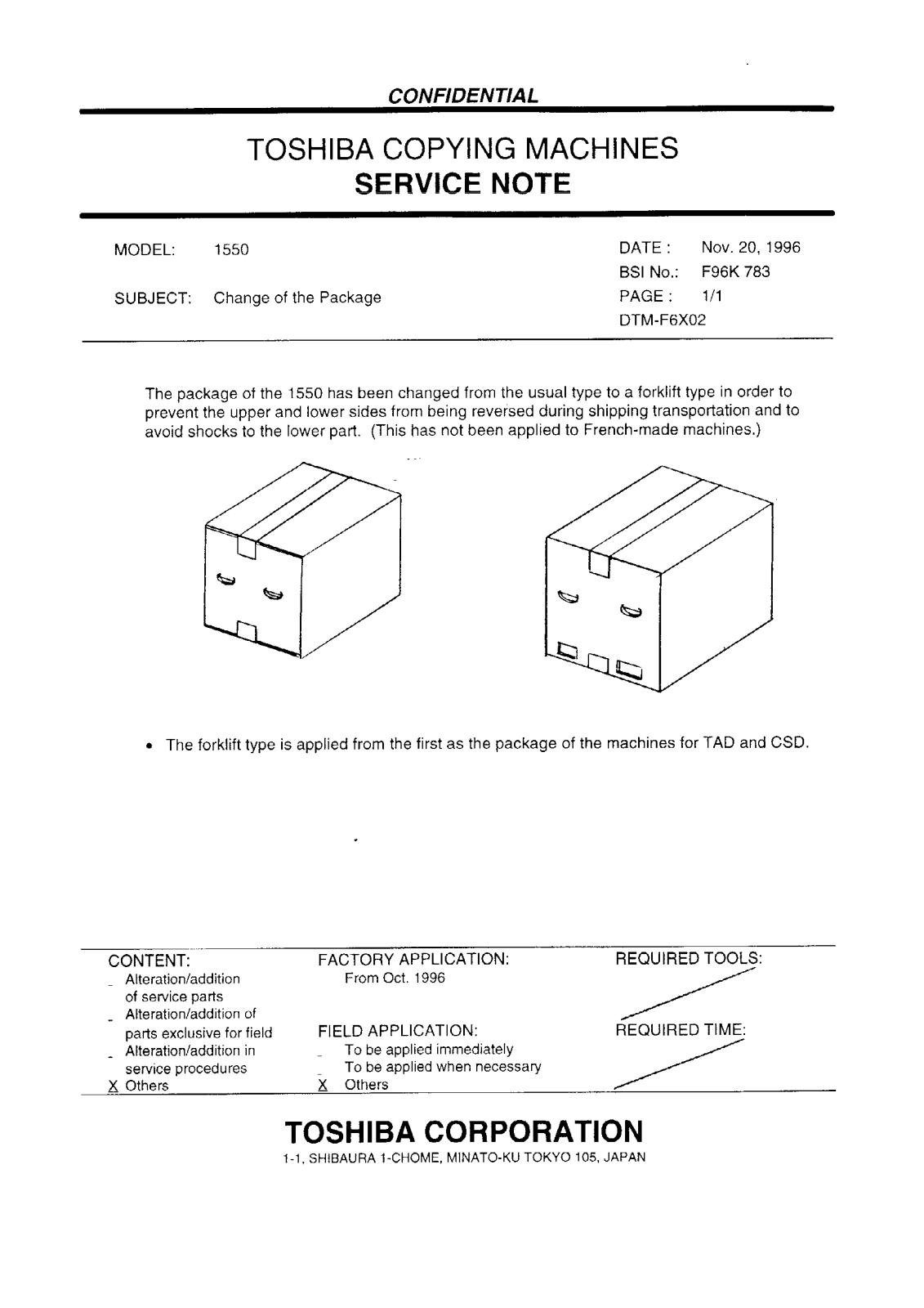 Toshiba f96k783 Service Note