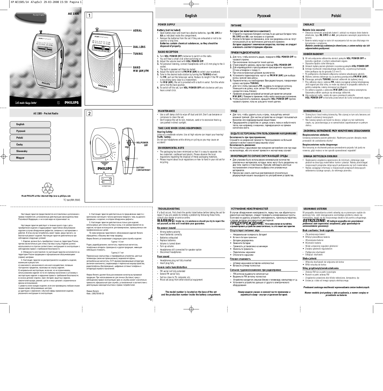 Philips THAE1505/00, AE1505/17, AE1505/14, AE1505/04Z, AE1505/04 User Manual