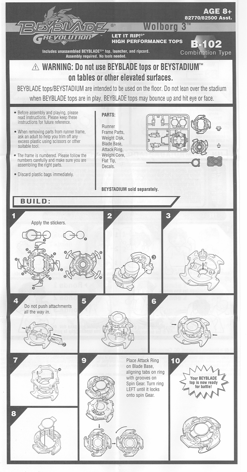 HASBRO Beyblade Grevolution Wolborg 3 B102 User Manual