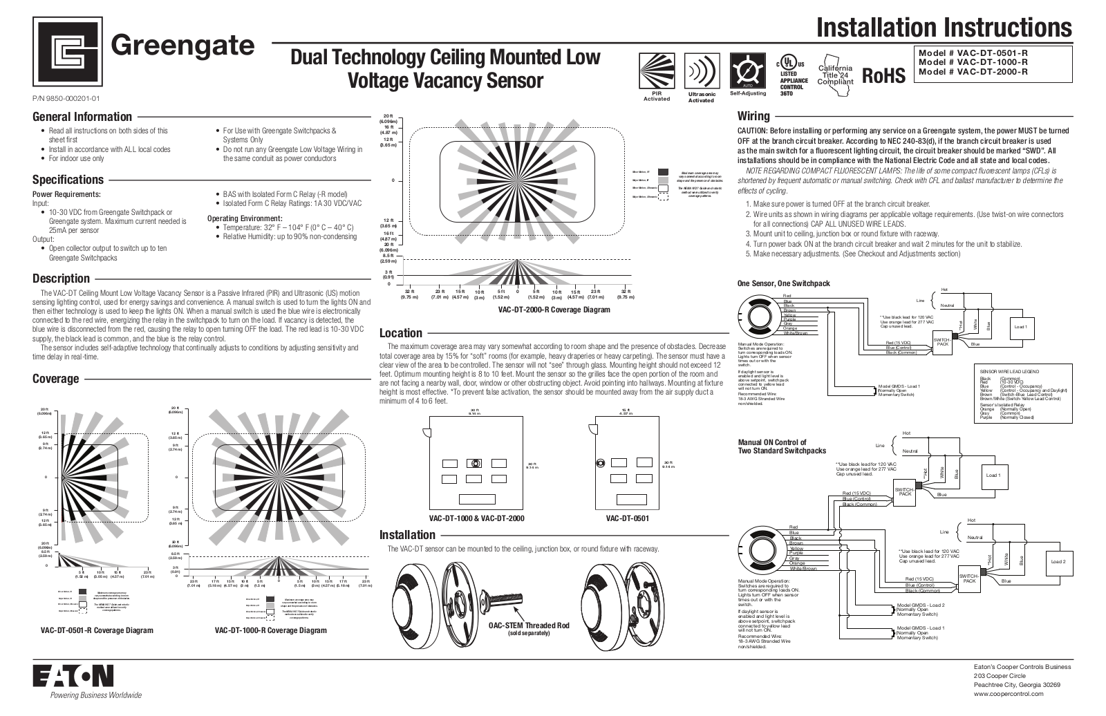 Cooper Controls VAC-DT-0501-R, VAC-DT-1000-R, VAC-DT-2000-R Installation Manual