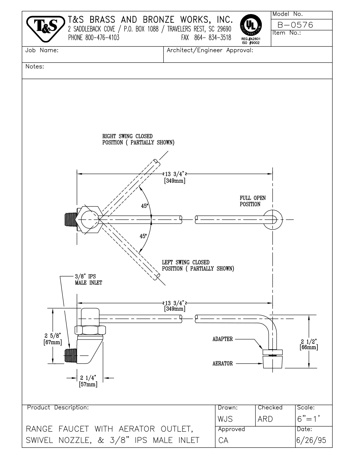 T & S Brass & Bronze Works B-0576 General Manual