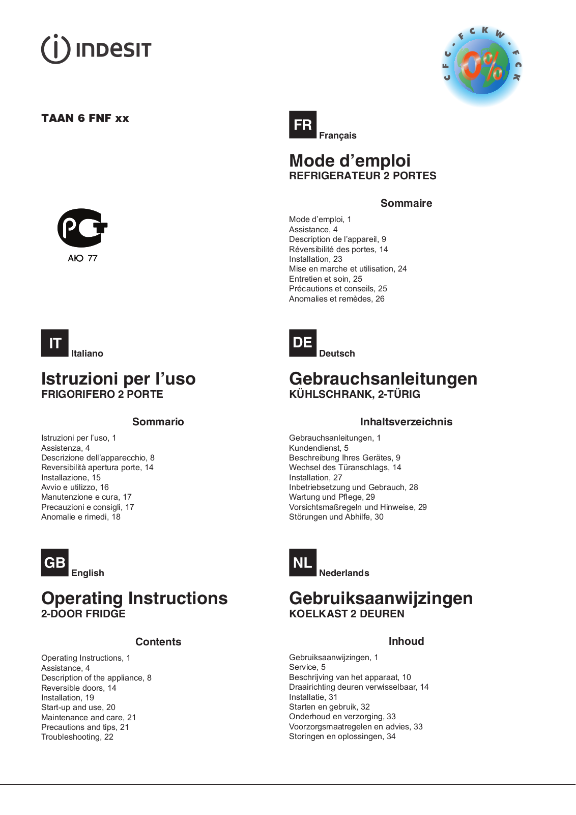 INDESIT TAAN 6 FNF User Manual