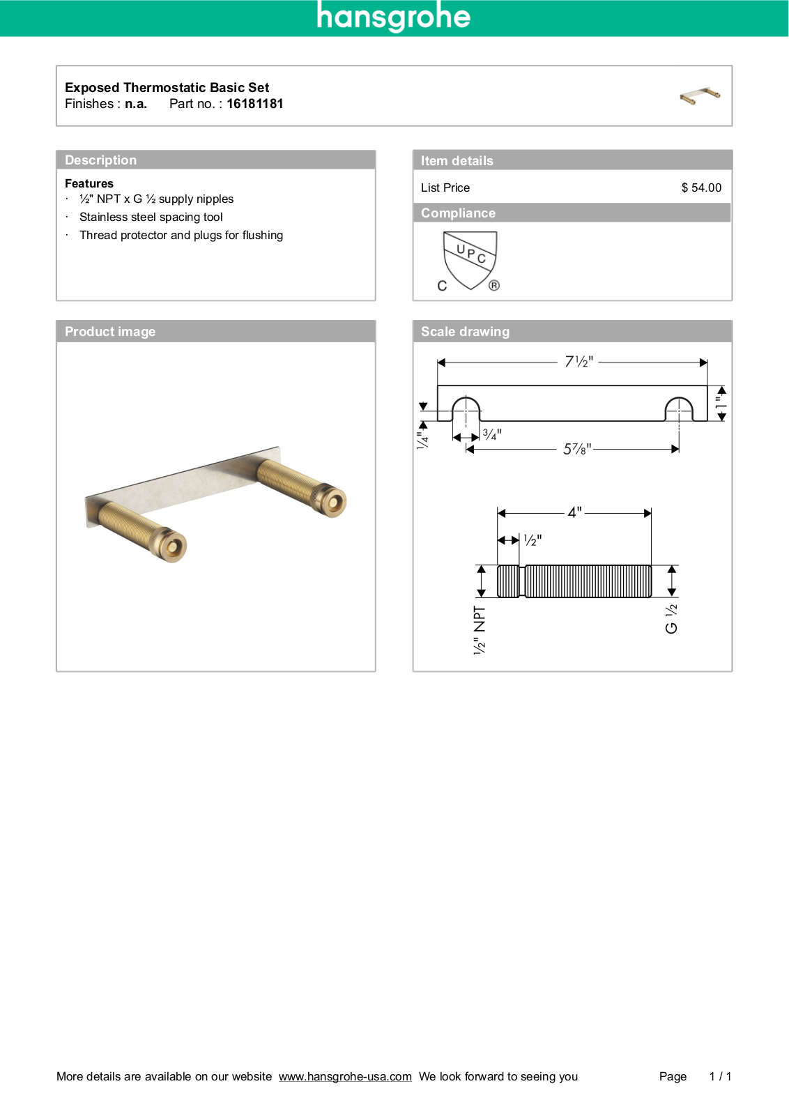Hansgrohe HAN3159 Specifications - ManualMachine.com