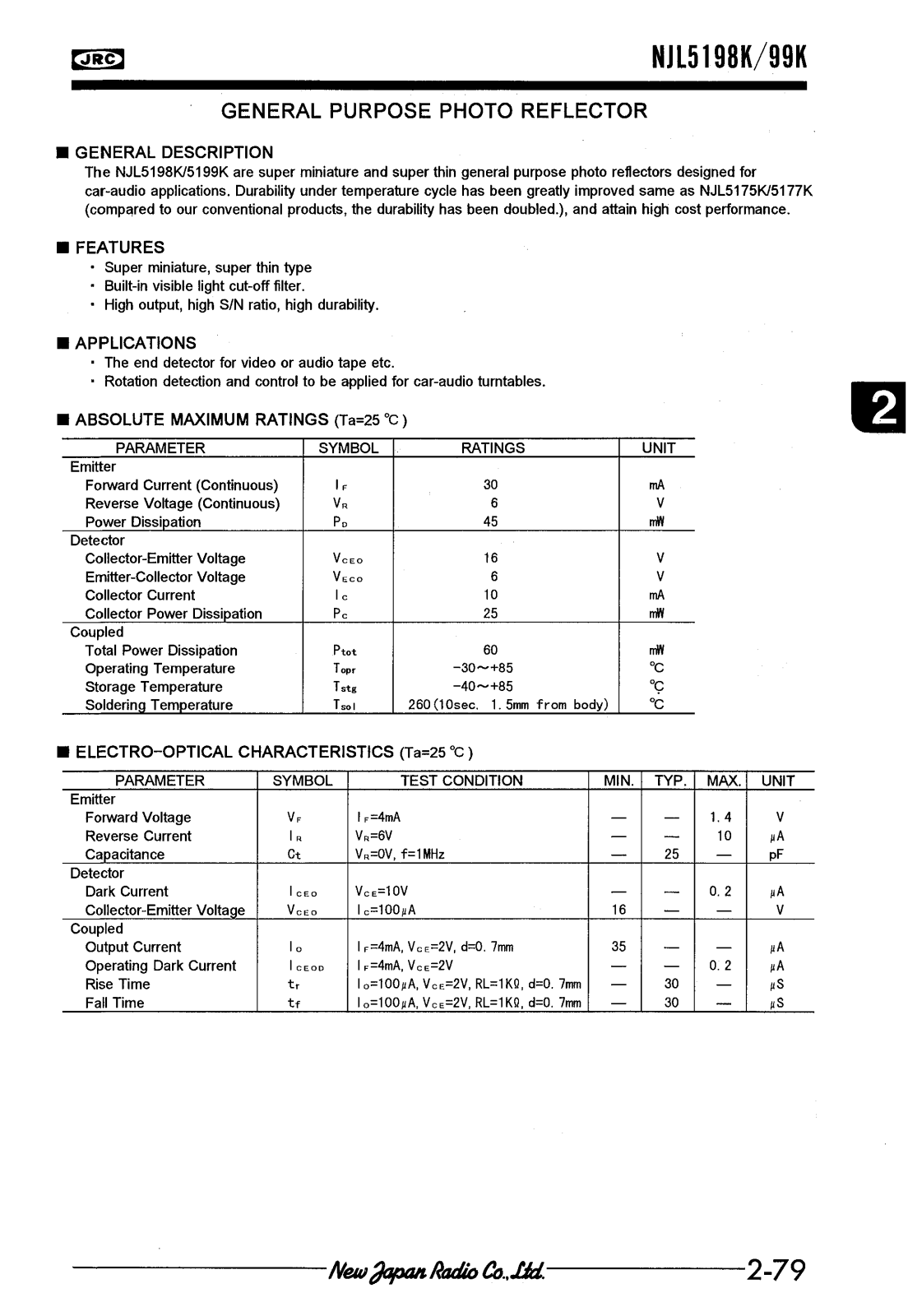 JRC NJL5199K-F2, NJL5199K-F3, NJL5199K, NJL5198K-F3, NJL5198K-F2 Datasheet