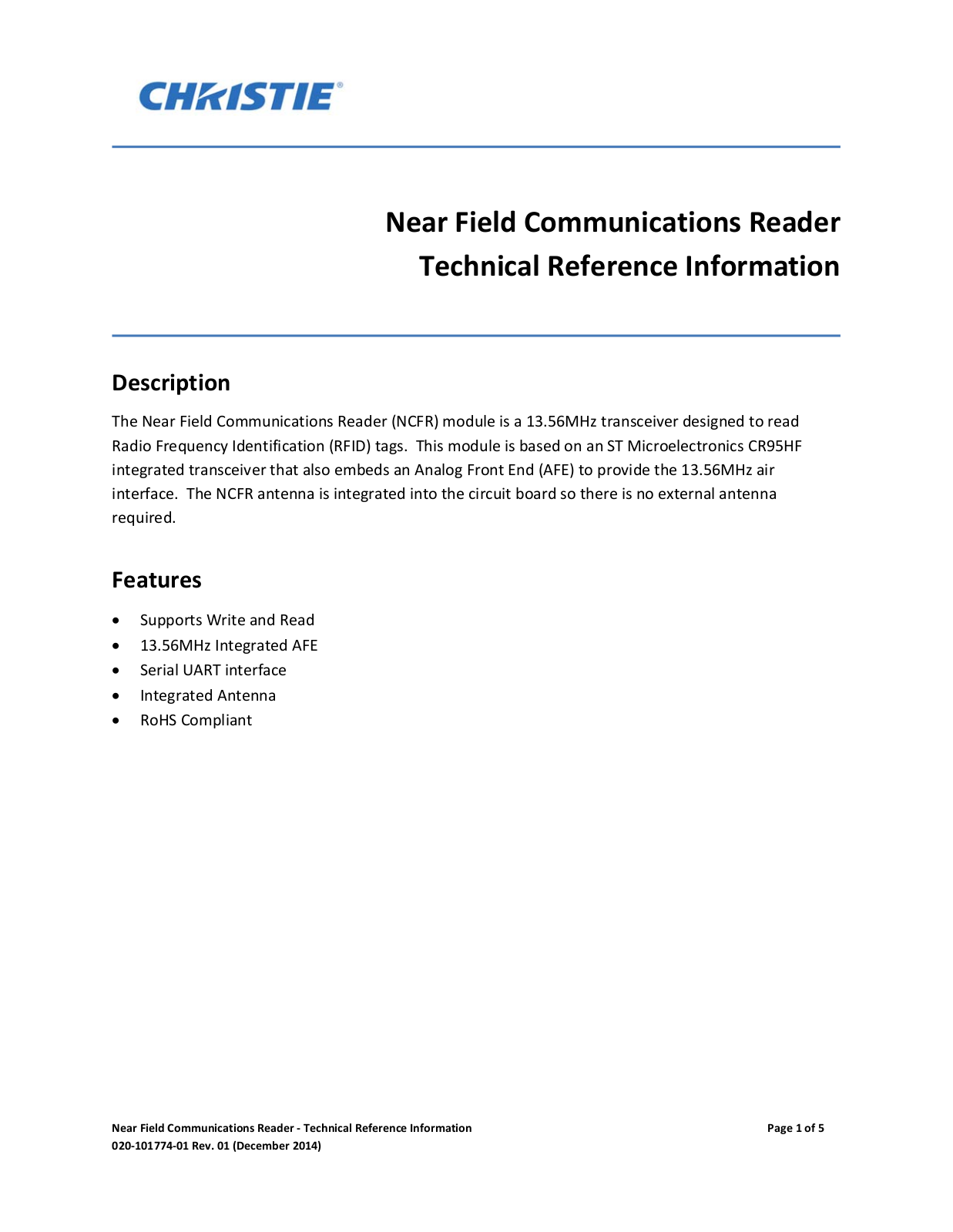 Christie Digital Systems Canada NFCR User Manual