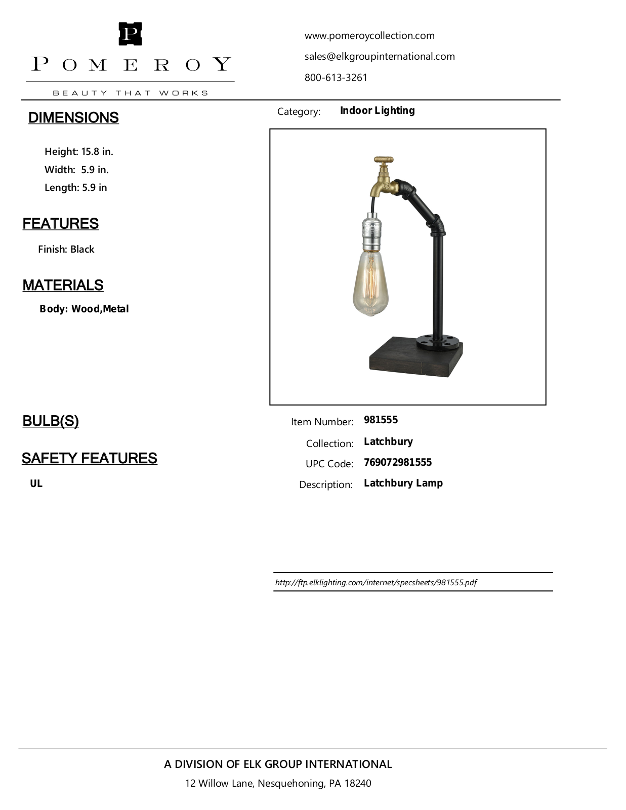 Pomeroy 981555 Product Sheet