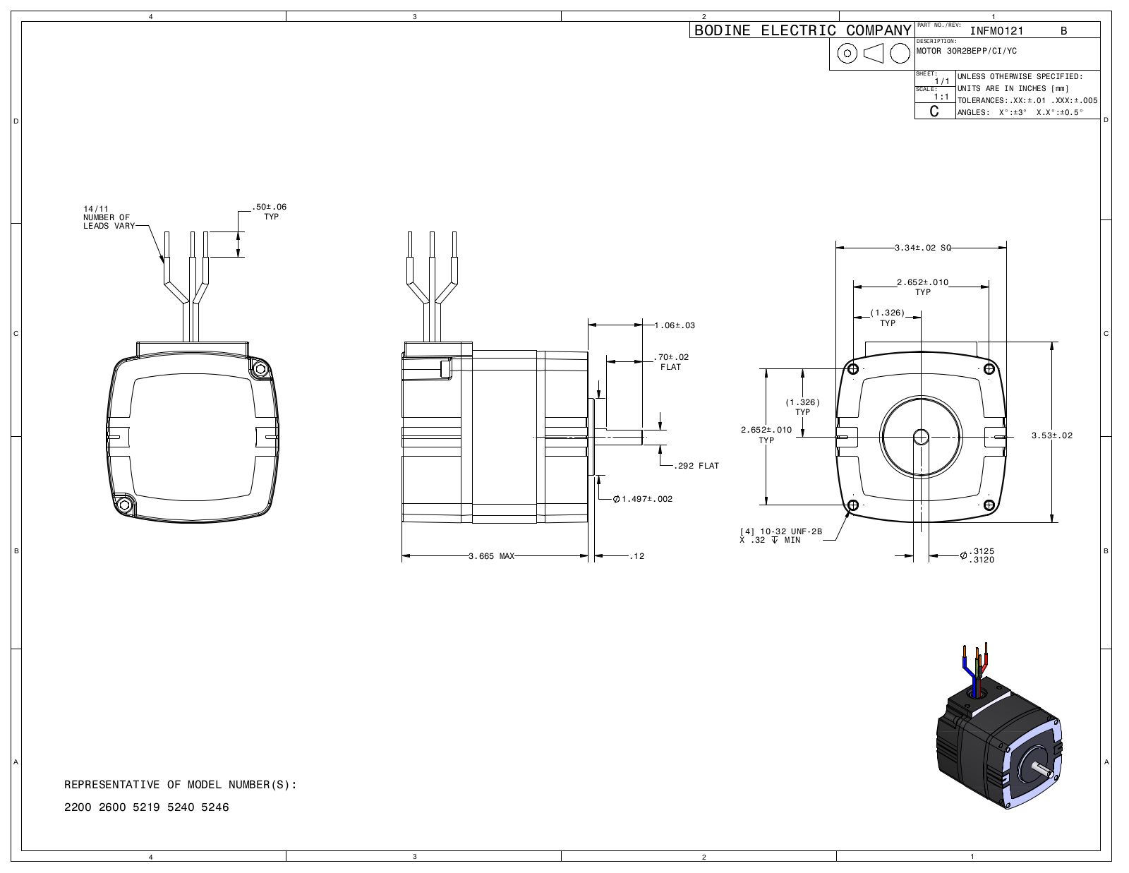 Bodine 2200, 2600, 5219, 5240, 5246 Reference Drawing