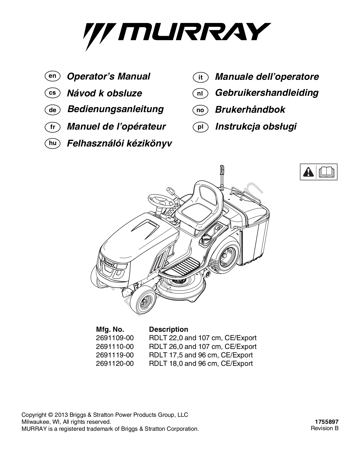 Murray 2691110-00, 2691109-00, 2691120-00, 2691119-00 Operator's Manual