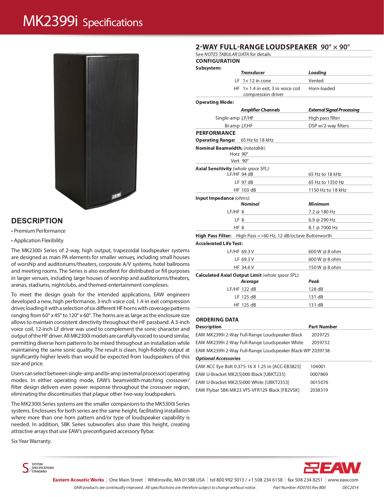 EAW MK2399I Specifications