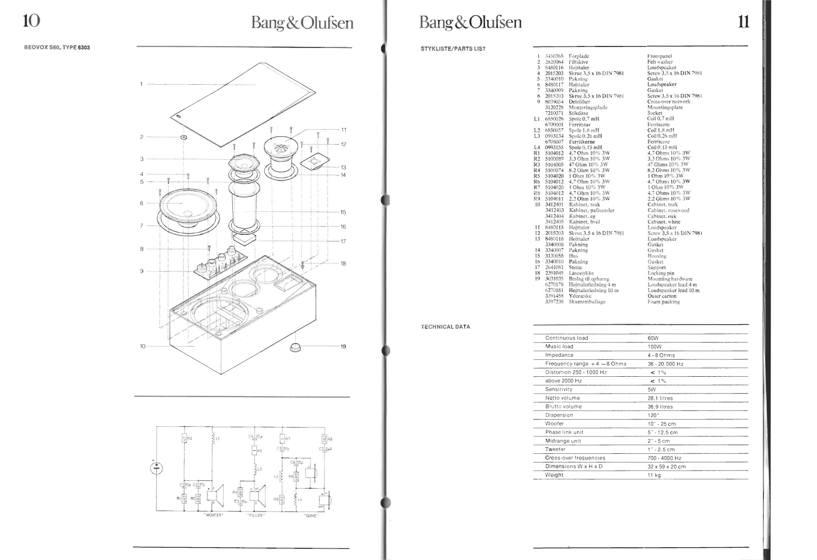 Bang and Olufsen Beovox S-60 Schematic