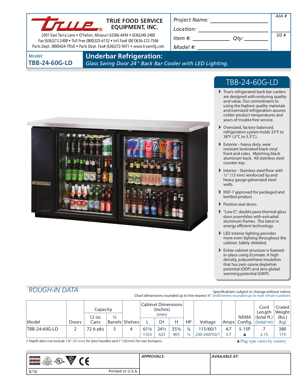 True TBB-24-60G-LD User Manual