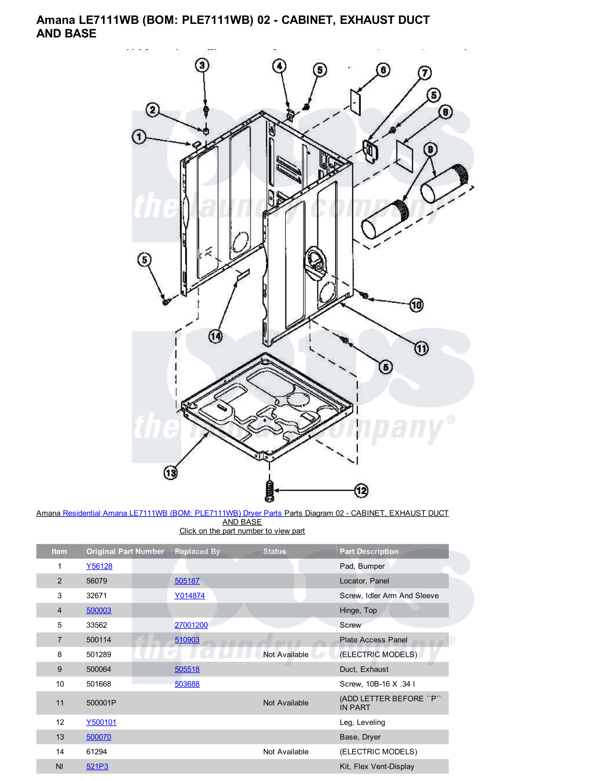 Amana LE7111WB Parts Diagram