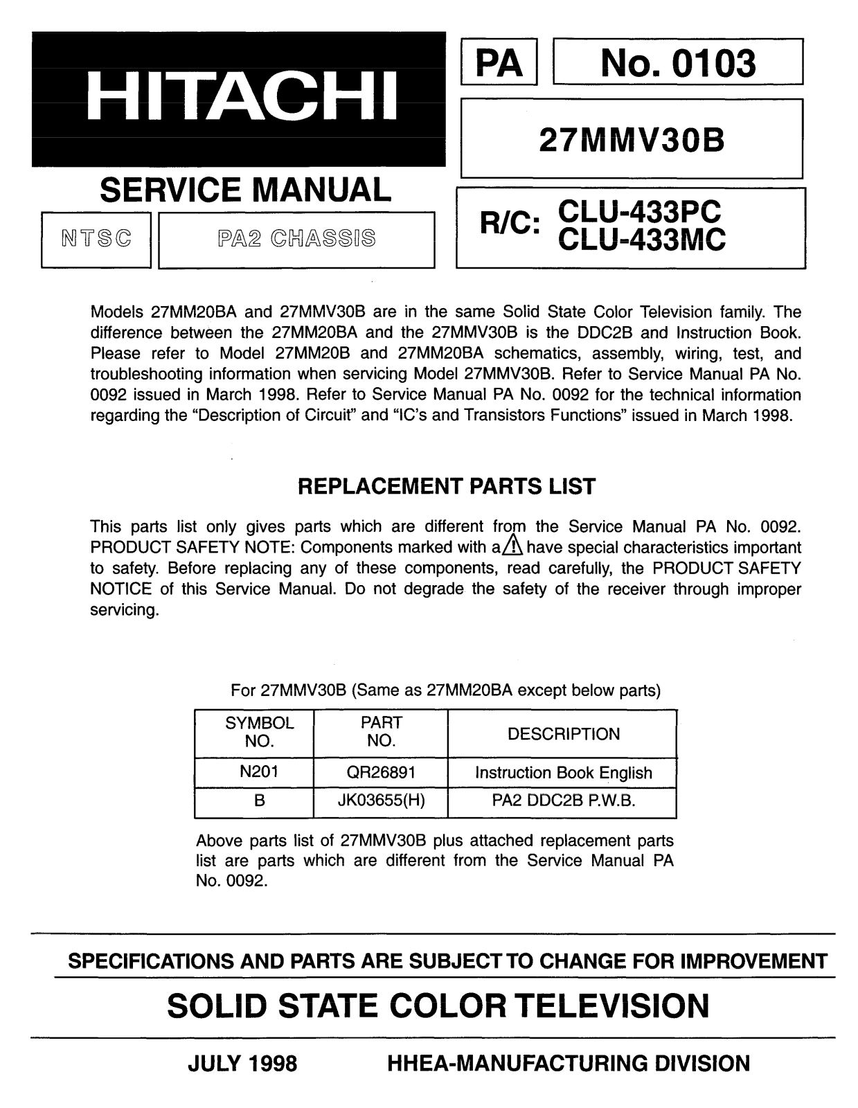 Hitachi pa0103 schematic - ManualMachine.com