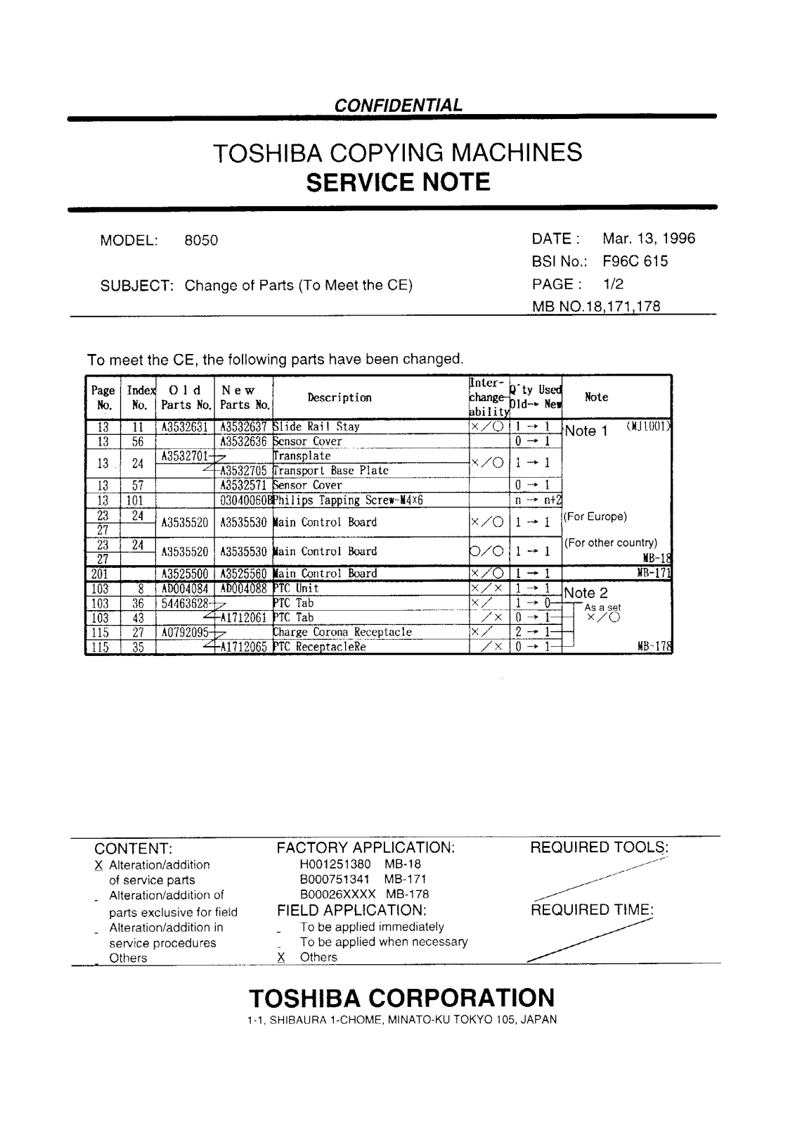 Toshiba f96c615 Service Note