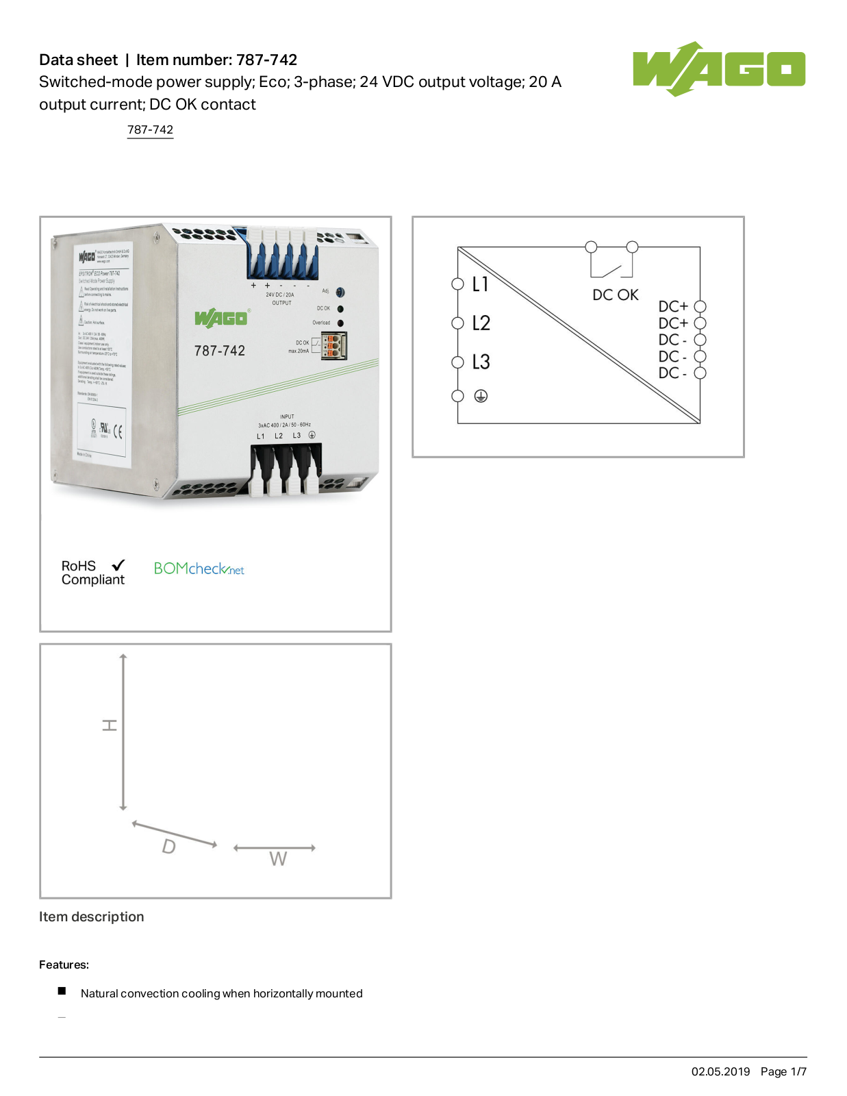 Wago 787-742 Data Sheet