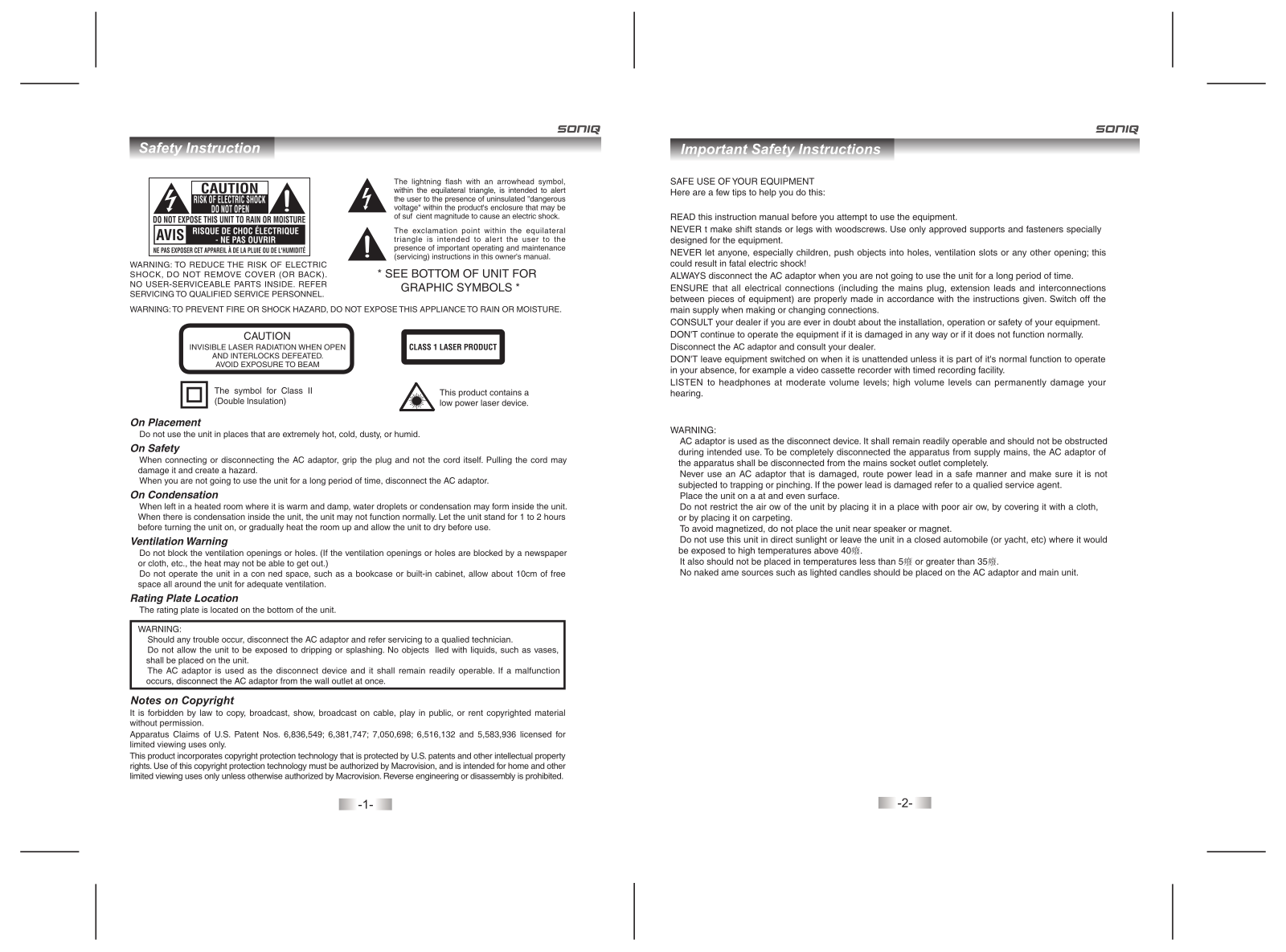 SONIQ QMD80B Instruction Manual