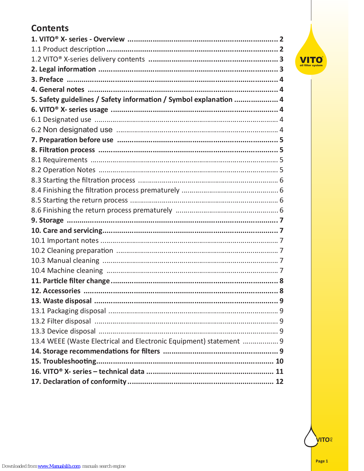 VITO XM, X Series User Manual