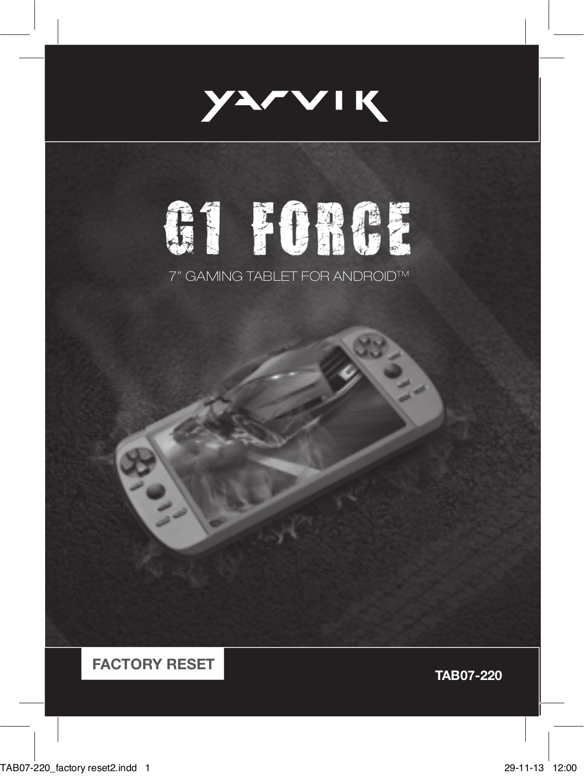 Yarvik G1 FORCE, TAB07-220 Factory Reset