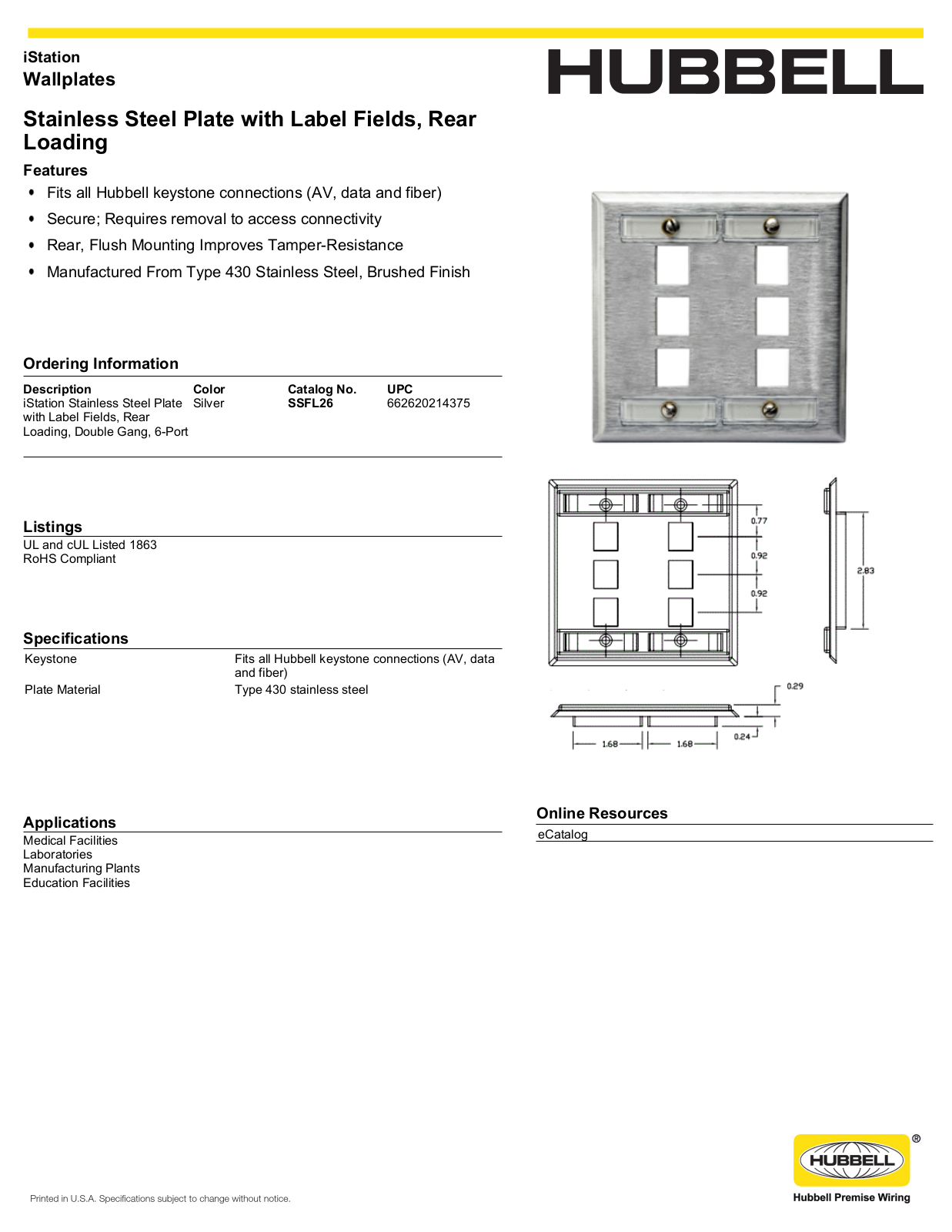 Hubbell SSFL26 Specifications - ManualMachine.com