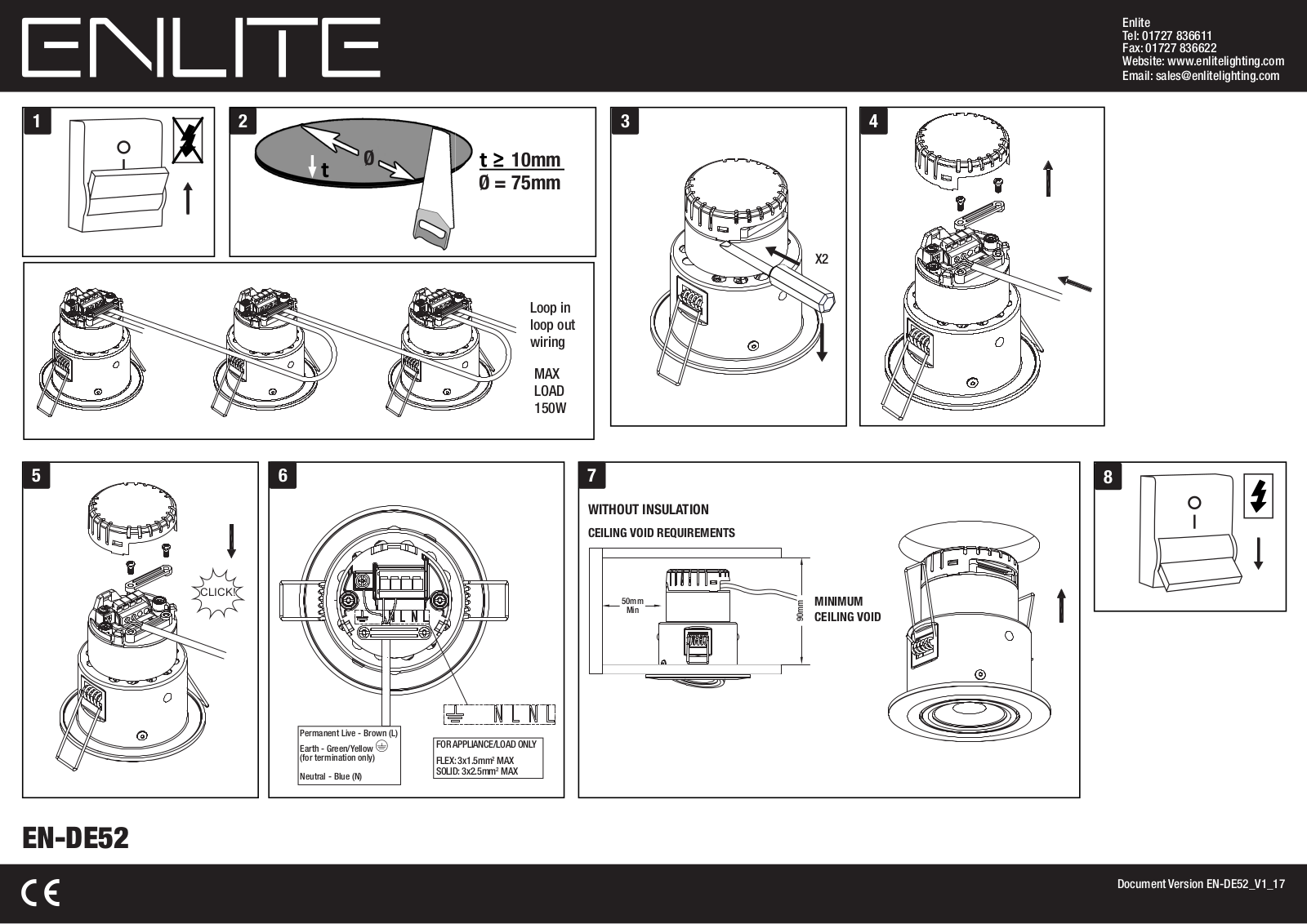 Enlite EN-DE52MW, EN-DE52SN, EN-DE52PC, EN-DE52W Installation Instructions