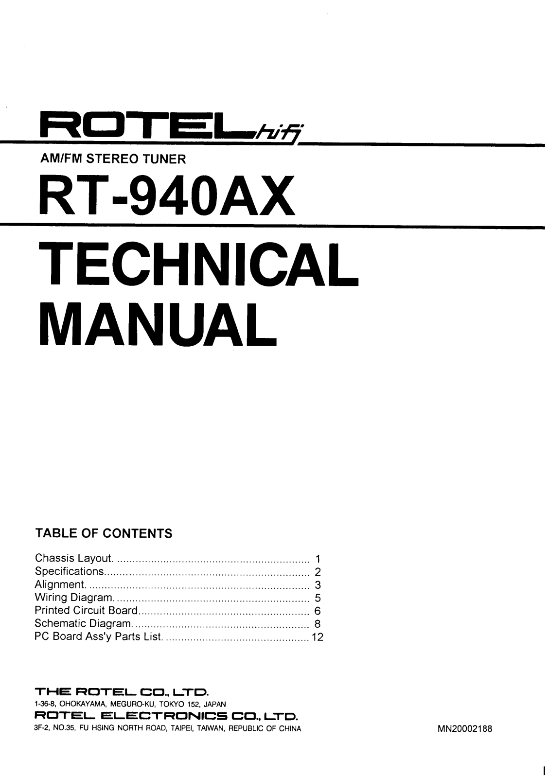 Rotel RT-940-AX Service manual