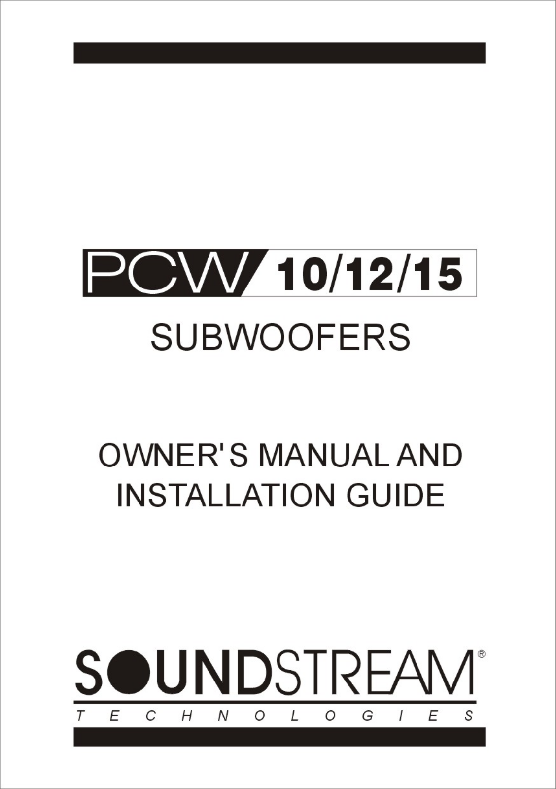 Soundstream PCW-15 Owner's Manual