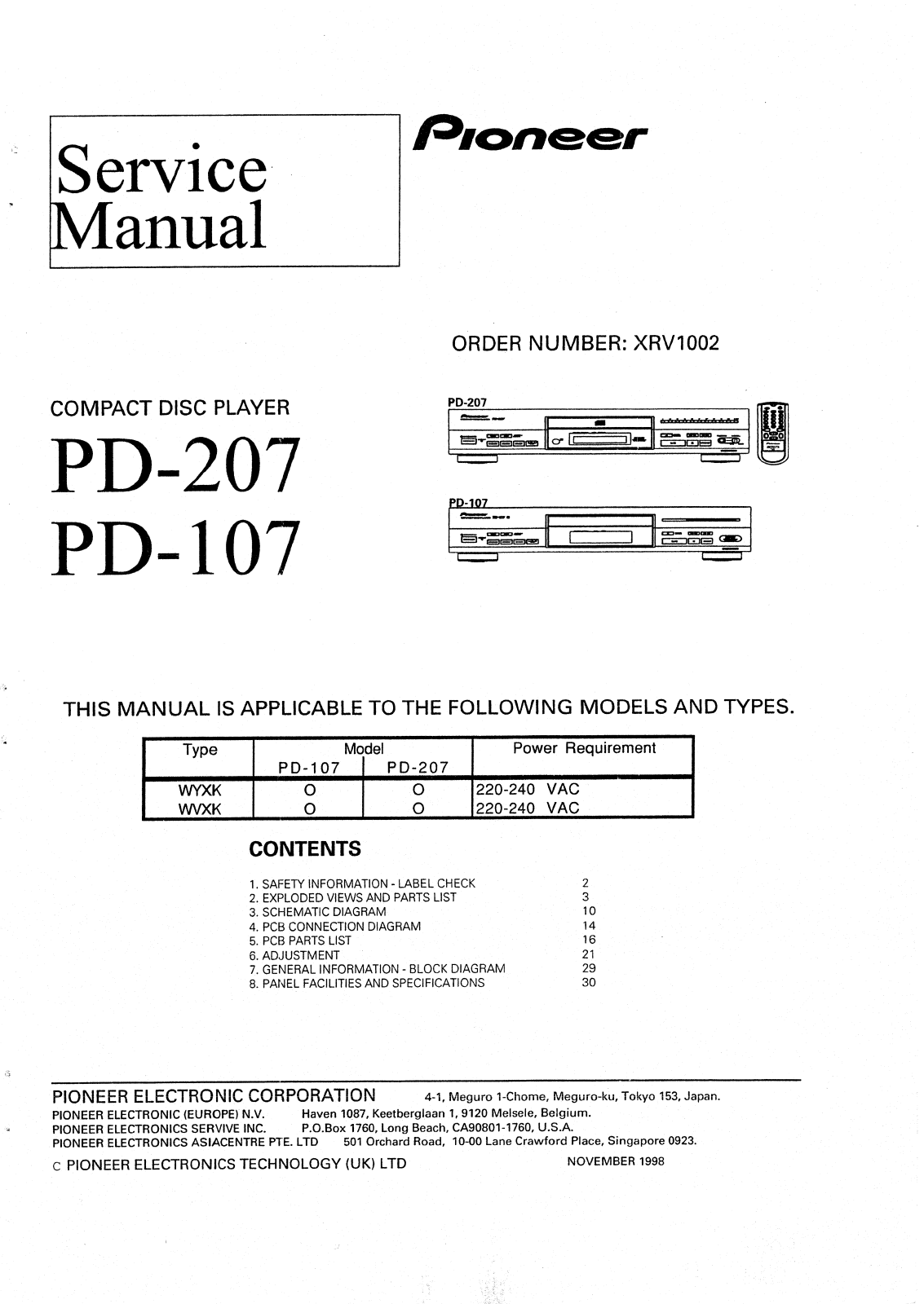Pioneer PD-107, PD-207 Service manual