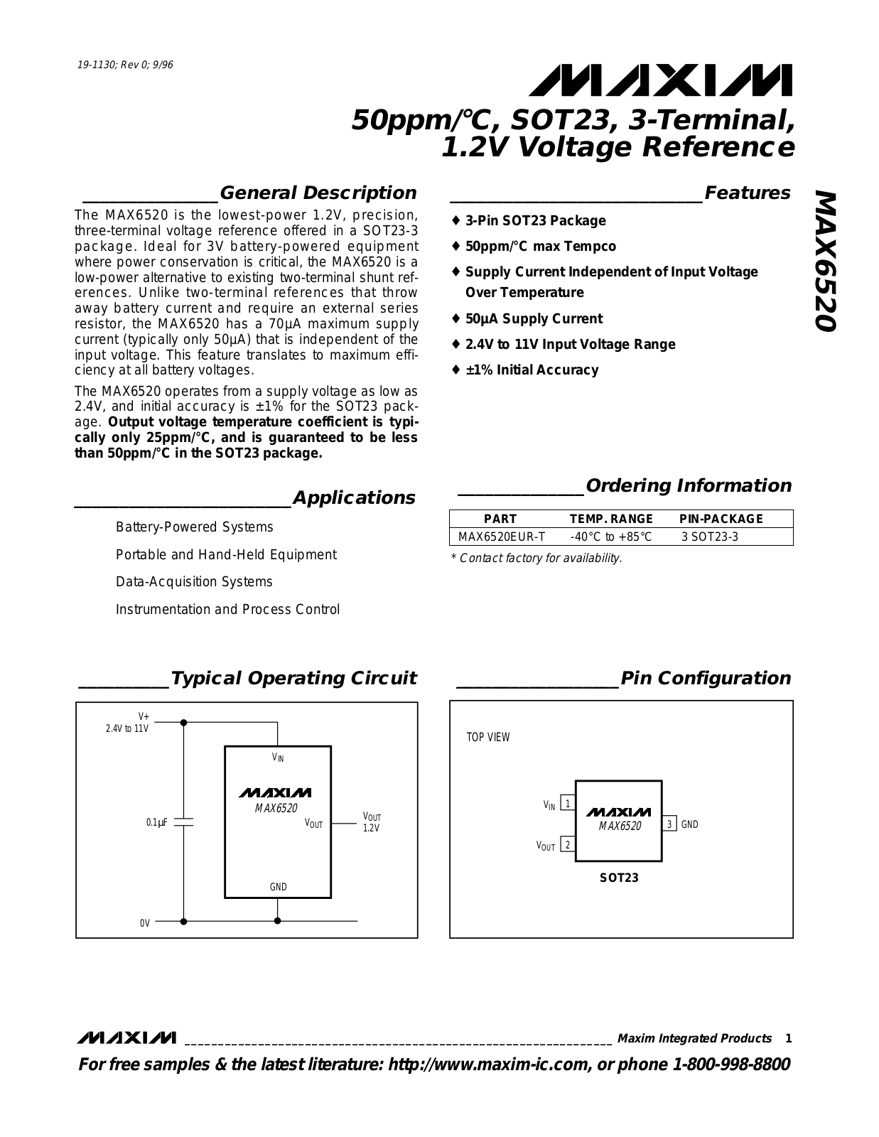 Maxim MAX6520EUR-T Datasheet