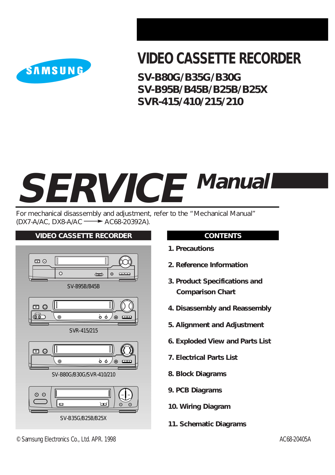 Samsung SVR-215, SVR-210, SVR-410, SV-B25X, SVR-415 Service Manual