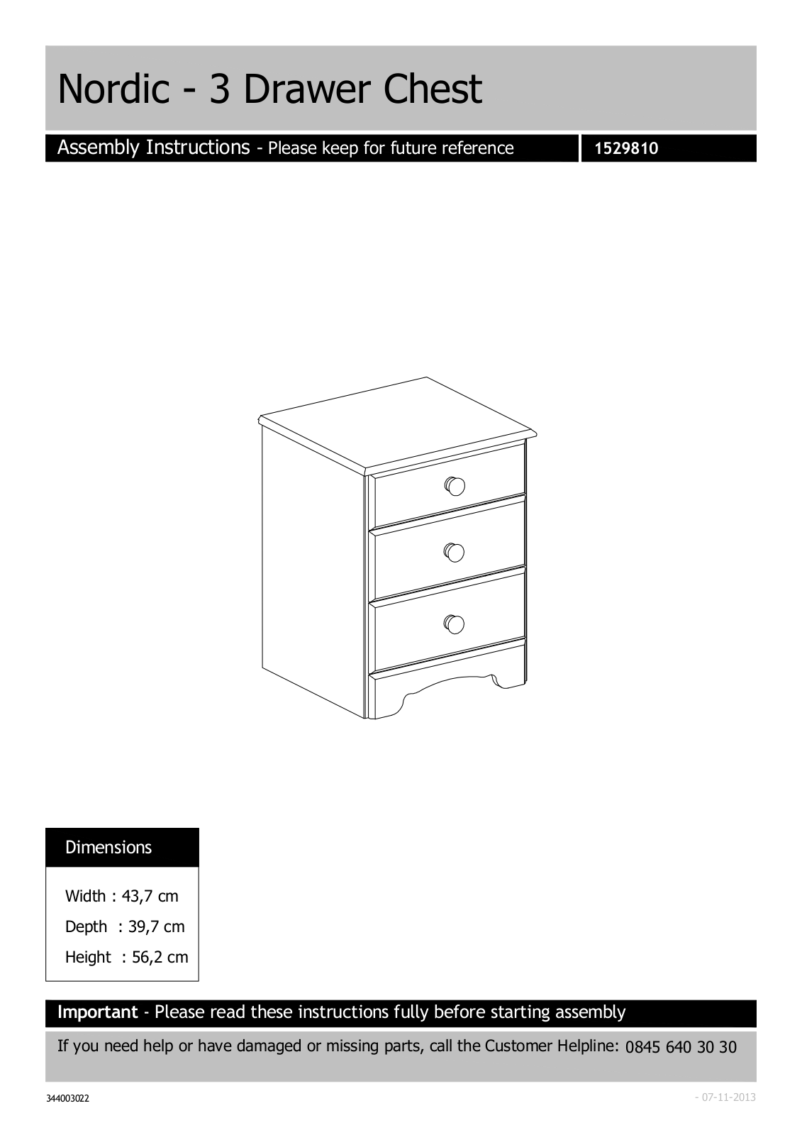 Argos 1529810 ASSEMBLY INSTRUCTIONS