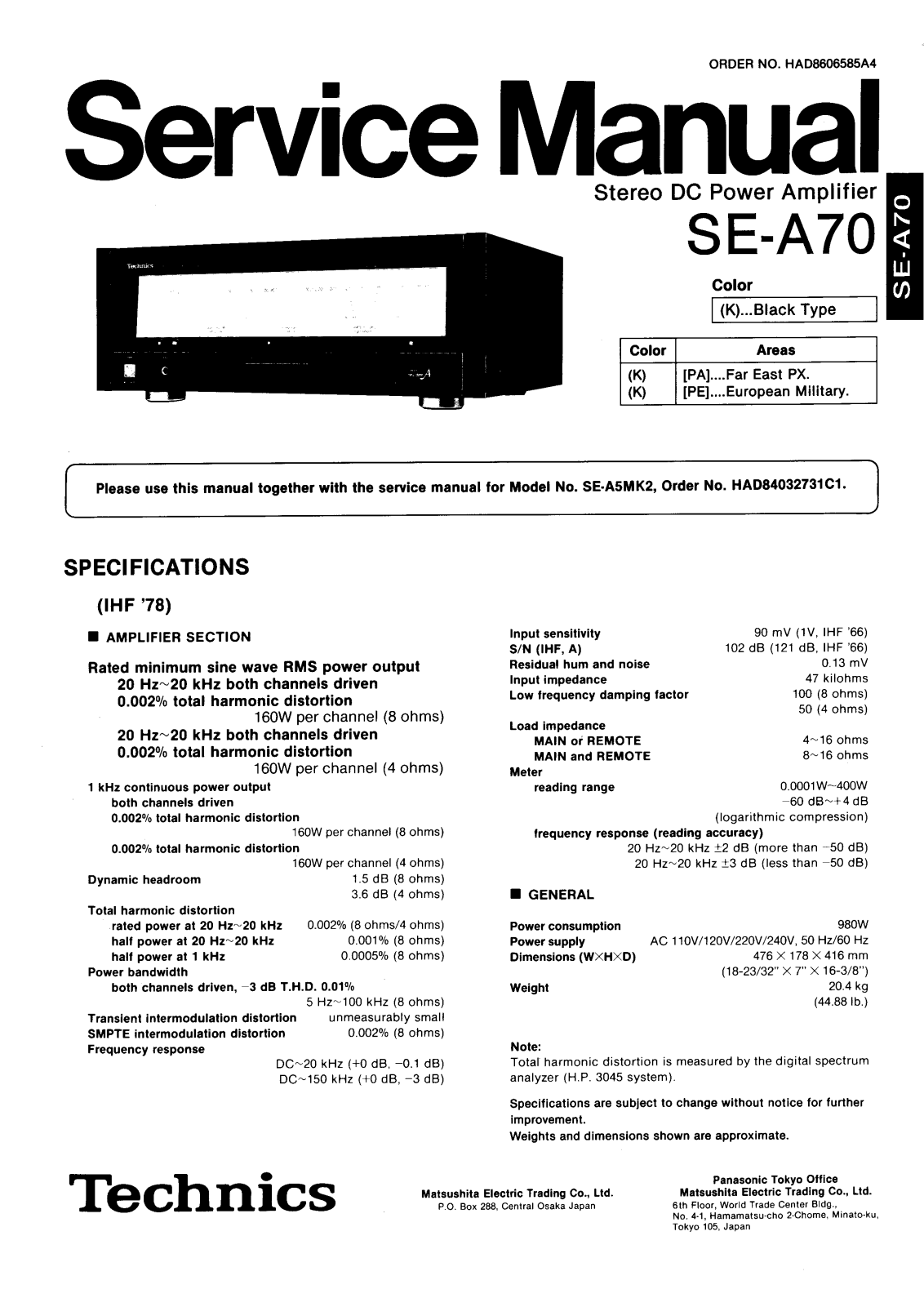 Technics SEA-70 Service manual