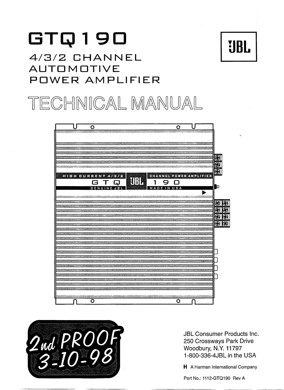 JBL GTQ190 Schematic