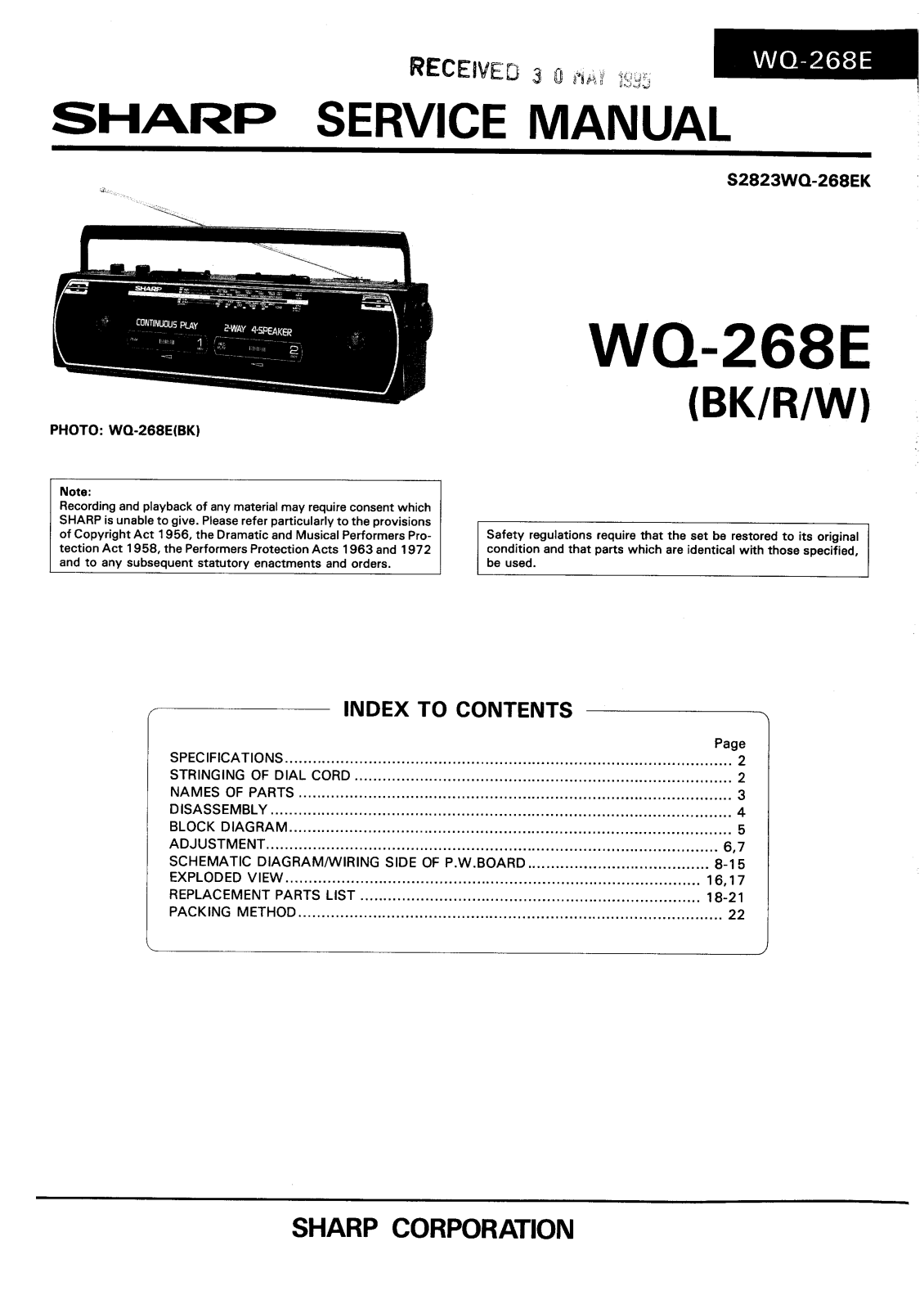 Sharp WQ-268E Service manual