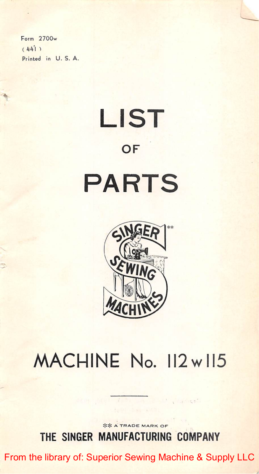Singer 112W115 Manual