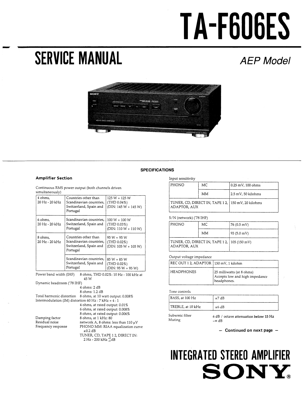 Sony TA-F606ES Schematic