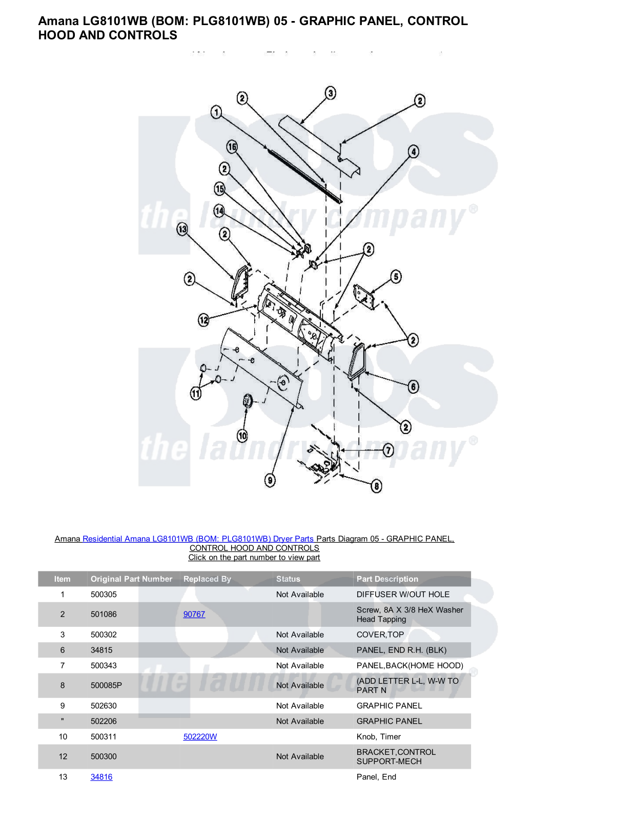 Amana LG8101WB Parts Diagram