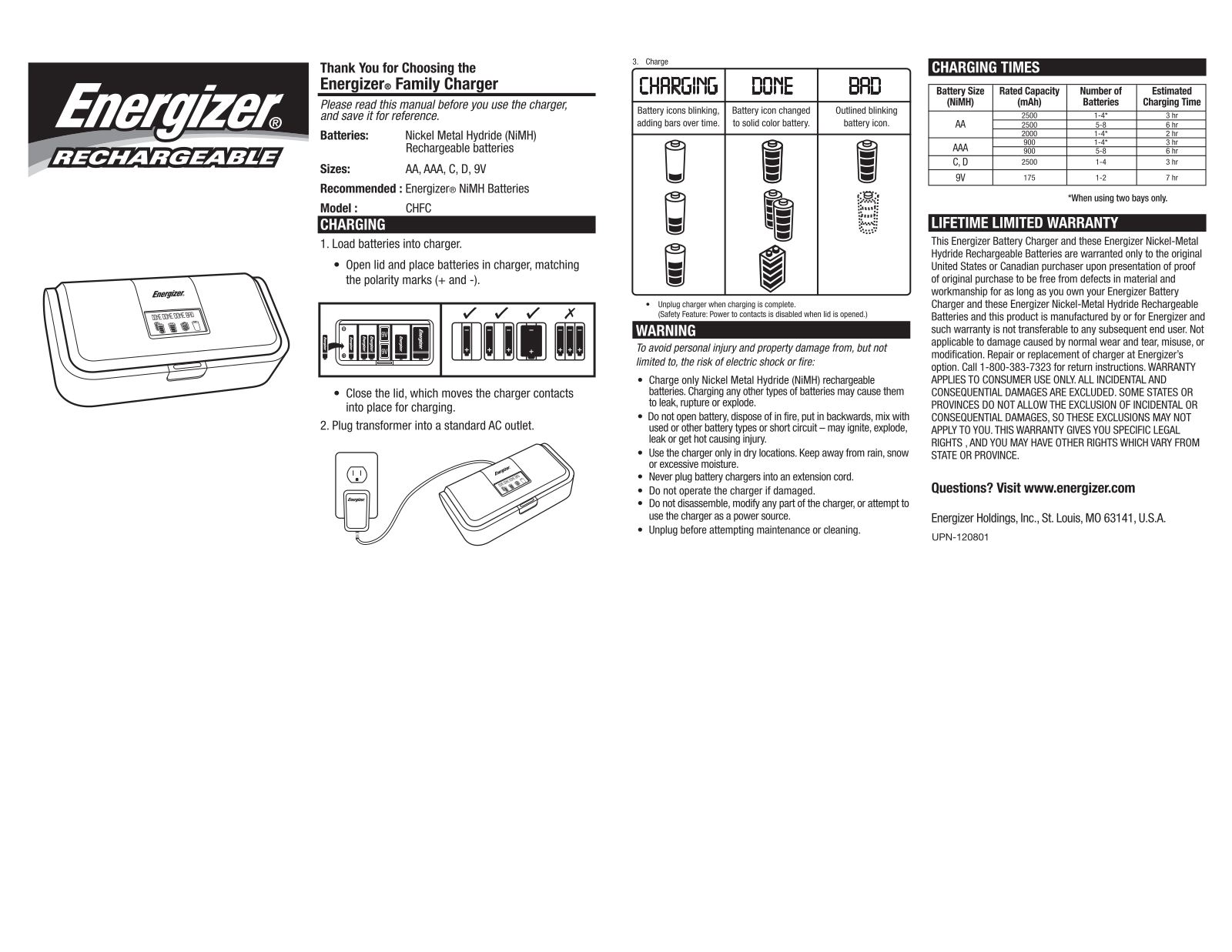 Energizer CHFC User Manual