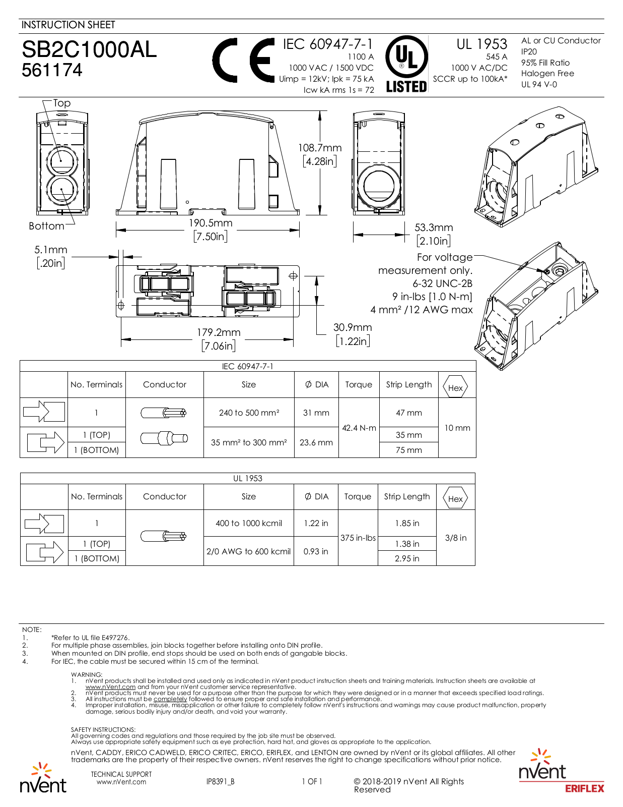 ERICO 561174 Instruction Sheet