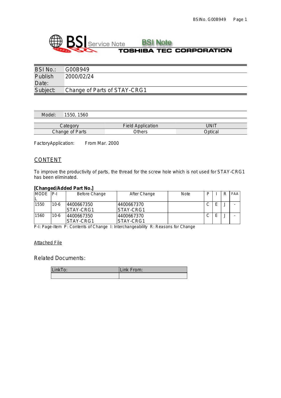 Toshiba g00b949 Service Note